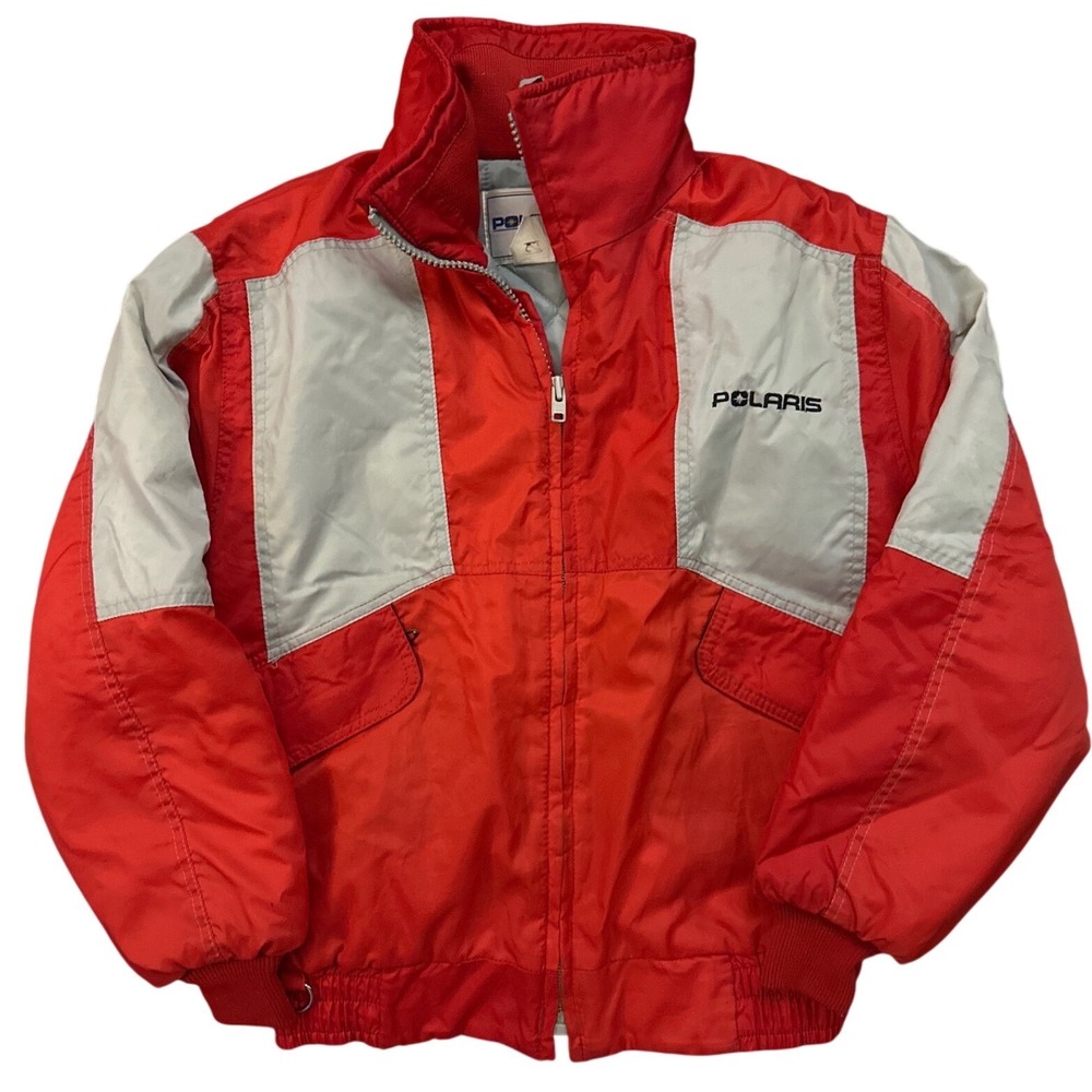 Vintage Polaris Winterwear Snowmobile Jacket Red Grey Union Made USA Womens L